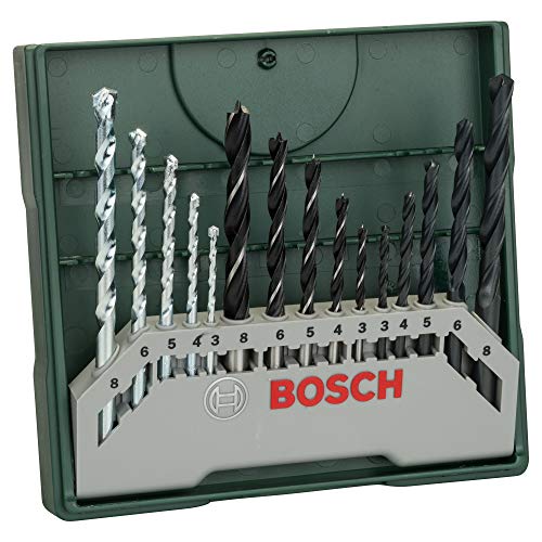 Bosch Set mixto Mini-X-Line con 15 unidades para taladrar (para madera, piedra y metal, accesorios para taladro atornillador)