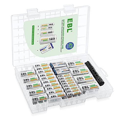 EBL la Caja combinada de Pilas Recargables Incluye: 20 pcs de Pilas AA, 16 pcs de Pilas AAA, 5 pcs de Pilas C y 4 pcs de Pilas D, 2 pcs de Pilas 9V y 1 pcs Linterna
