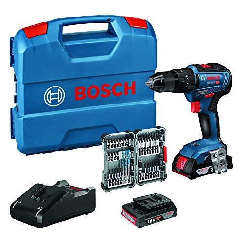 Bosch Professional 18V System Taladro percutor a batería GSB 18V-55 (par de torsión máximo 55 Nm, incl. 2x2.0 Ah batería + cargador, 35 pcs. Juego de accesorios de impacto, en L-Case) - Amazon Edición