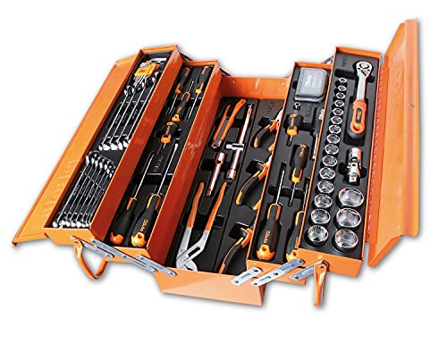 Beta 2120L-E/T91-I - Caja de herramientas de metal con juego de 91 herramientas para el mantenimiento general, termoformado, contiene llaves de vaso macho, extensiones, pinzas y más