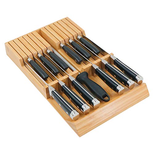 Utoplike Organizador de cajón de cuchillos de cocina de bambú con mango grande, sin cuchillos, apto para 12 cuchillos y 1 acero de afilar