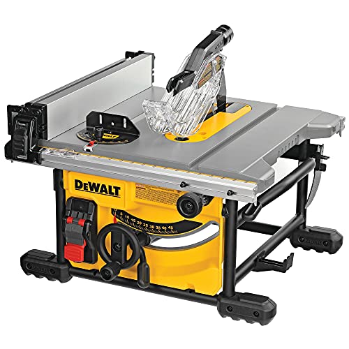 DEWALT DWE7485-QS - Sierra de mesa compacta 210 mm, 1850 W, Ideal para cortar piezas grandes, Ancho de corte 622 mm