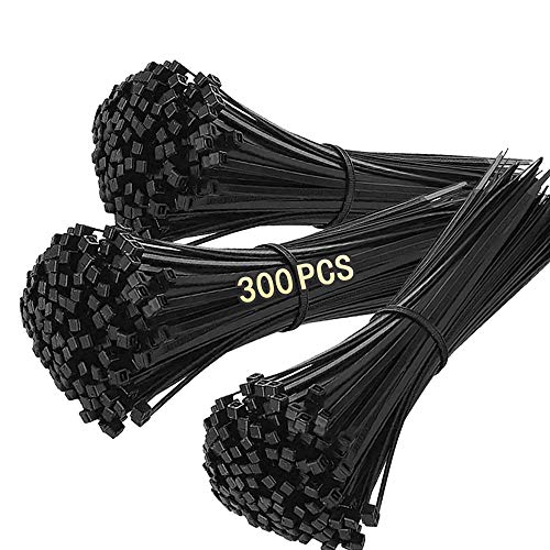 Caiery 300 Piezas Bridas para Cables, Bridas de Nailon,Cables Organizador, 4 * 200MM, Negro