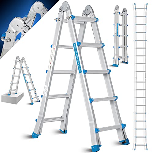 MASKO® Escalera de Aluminio multifunción 5,10m 4x5 peldaños Escalera telescópica ✓ Escalera multifunción ✓ Escalera Plegable Escalera de Caballete Escalera Extensible Escalera de Tijera de Doble Cara