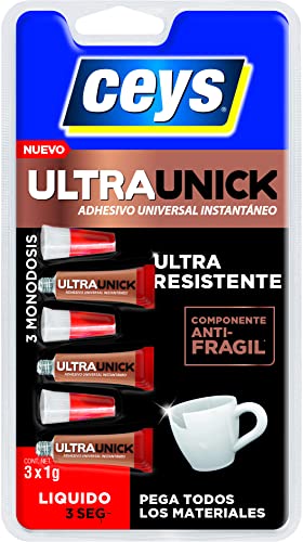 Ceys - Ultraunick poder inmediato monodosis - Adhesivo universal instantáneo y transparente - 3x1G