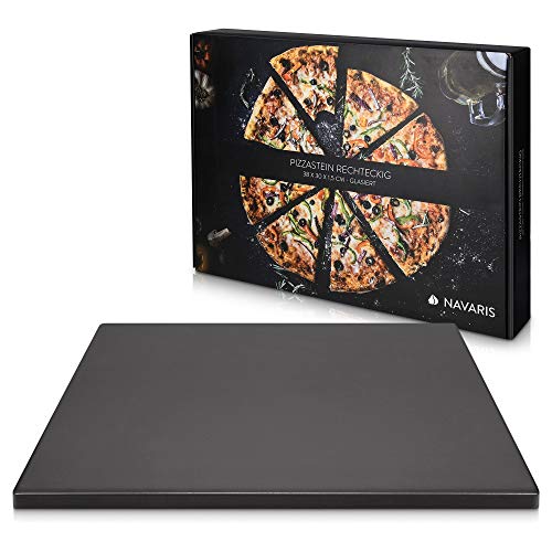 Navaris Piedra para pizza refractaria - Base rectangular para horno barbacoa o leña - Placa de cordierita para hornear pan - 38 x 30 x 1.5 CM - Negro