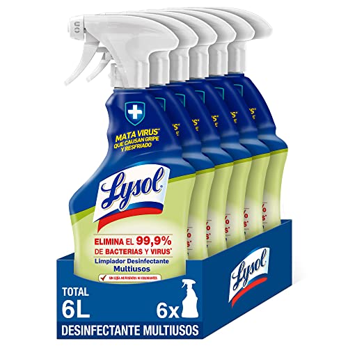 Lysol - Limpiador Desinfectante Multiusos, mata virus y bacterias sin lejía, aroma frescor - pack de 6 x 1 L, total 6L
