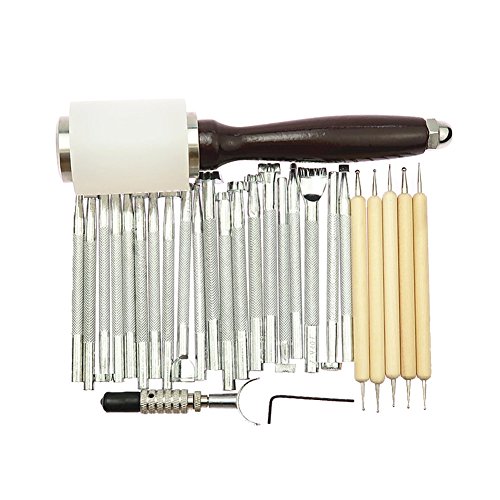 JIAN YA NA 27 unids/set manual de cuero artesanía talla sello martillo grabado biselador herramientas kit