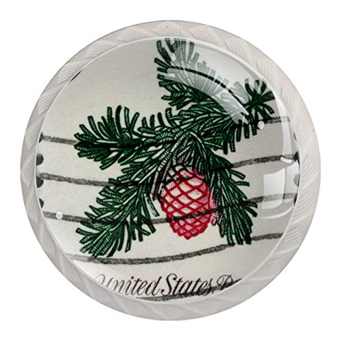 Stamp Pineapple - Juego de 4 pomos redondos de cristal para cajones y cajones con tornillos, tiradores de cajón, accesorios para cocina, baño, dormitorio