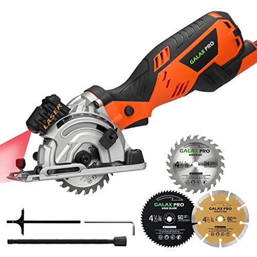 GALAX PRO Mini Sierra Circular, 600W Sierra circular eléctrica, 4500RPM Guía Láse, Profundidad de Corte: 28.5 mm, 3 Hoja 89mm, Sierra para Cortar Madera, Metal Blando y Azulejos