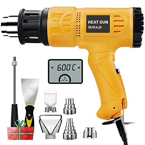 AIRAJ1800W Pistola de calor,kit de pistola de aire caliente de temperatura variable 50 ℃ - 600 ℃,Adecuado para quitar pintura,descongelar tuberías,encoger PVC y más mejoras para el hogar de bricolaje.