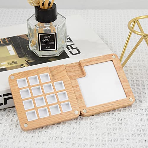 HIPPIL Mini paleta de acuarelas | Caja de madera para paletas de colores con 15 cuadrículas - Caja magnética para acuarela, caja de pintura hecha a mano