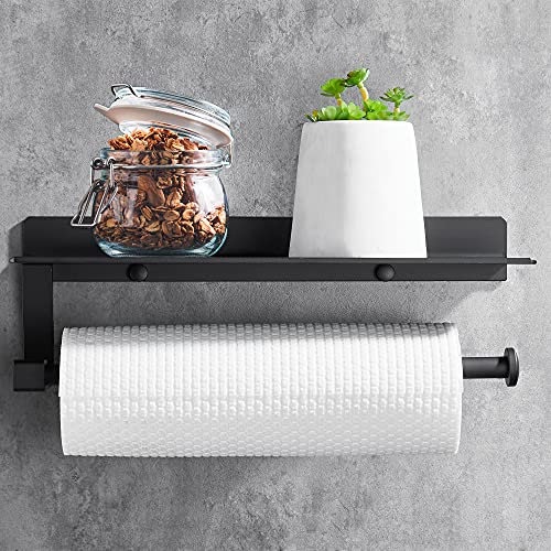 Wopeite Portarrollos de Cocina Sin Taladrar Portarrollos para Papel de Cocina Acabado Mate Aluminio Negro
