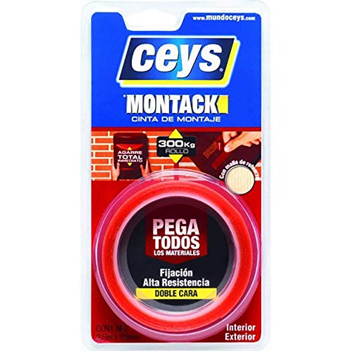 ceys - Montack a.t - Rojo Transaparente - Cinta blister 2,5 M x 19 MM