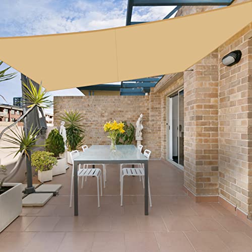 HENG FENG Toldo Vela de Sombra Impermeable Rectangular 3.5x5m Poliéster Protección Rayos UV Resistente para Terraza Patio Exterior Jardín Color Arena