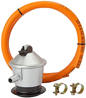 MIRTUX Kit de Conexión para Gas Butano o Propano: Regulador 30 mbar grs, Tubo Goma Naranja de 1,5 Metros y 2 Arandelas para Sujetar. Fácil instalación.