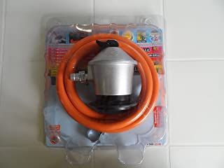 S&M Kit Regulador de Gas Butano/Propano con Válvula de Seguridad + Tubo Goma 1,5 M + 2 Abrazaderas, Gris/Naranja, Estándar